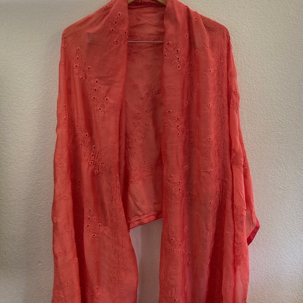 Coral Eyelet embroidery large scarf wrap shawl boho romantic